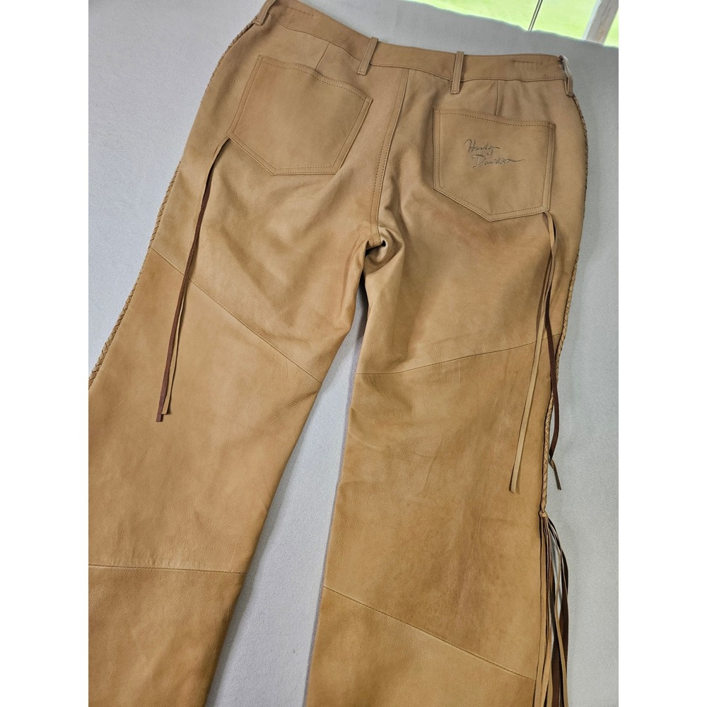 Harley Davidson Leather Vest Pants Set Womens XL Tan Lace Up Biker Western Flare - Picture 4 of 16